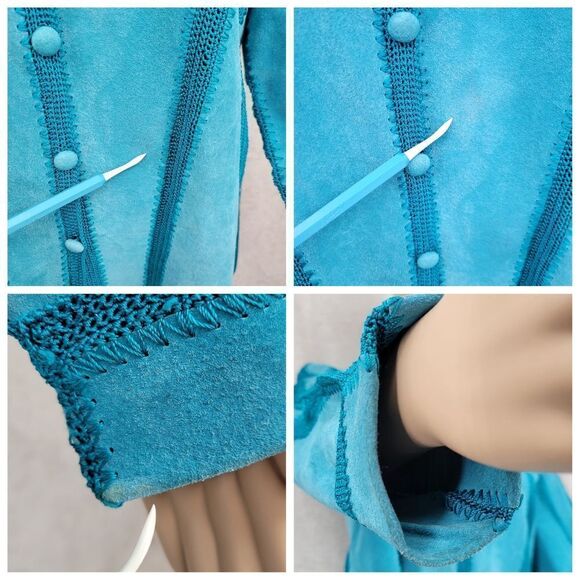 IDI by Matthew Y2K Turquoise Patchwork Suede Jacket Cardigan Women's Size Large - Picture 6 of 16
